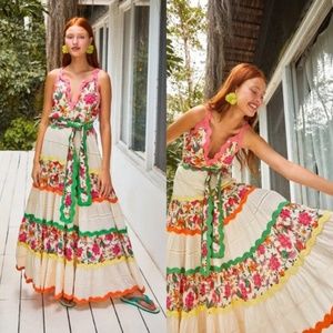 FARM RIO Toucans Garden Belted Maxi Dress Size XL